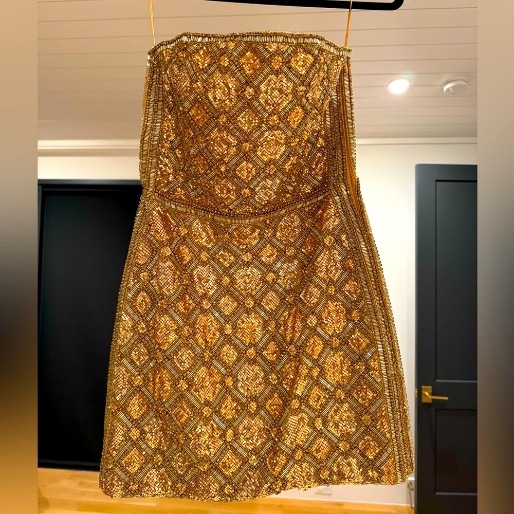 Gorgeous Gold Retrofete Hand Sequin Mini Dress